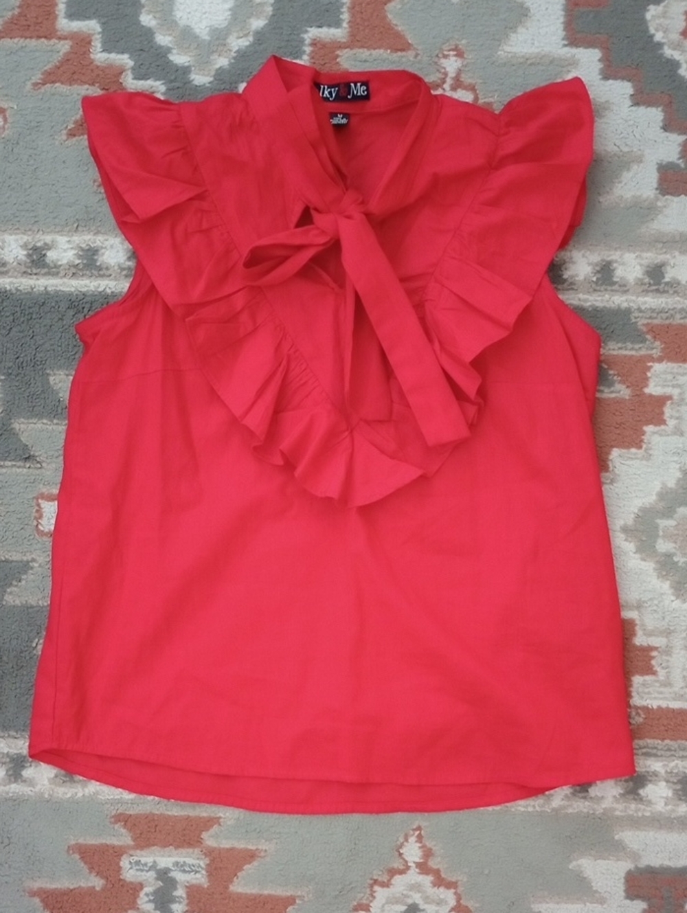 Red Ruffled Tie-Neck Sleeveless Top